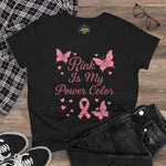 Pink Is My Power Color Butterfly Tee | Women's Cotton T-Shirt, Breast Cancer Awareness Shirt, Gift for Her, Butterfly Print Top, Casual Wear
