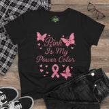 Pink Is My Power Color Butterfly Tee | Women's Cotton T-Shirt, Breast Cancer Awareness Shirt, Gift for Her, Butterfly Print Top, Casual Wear