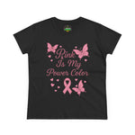 Pink Is My Power Color Butterfly Tee | Women's Cotton T-Shirt, Breast Cancer Awareness Shirt, Gift for Her, Butterfly Print Top, Casual Wear
