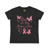 Pink Is My Power Color Butterfly Tee | Women's Cotton T-Shirt, Breast Cancer Awareness Shirt, Gift for Her, Butterfly Print Top, Casual Wear