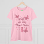 Pink Is My Power Color Butterfly Tee | Women's Cotton T-Shirt, Breast Cancer Awareness Shirt, Gift for Her, Butterfly Print Top, Casual Wear