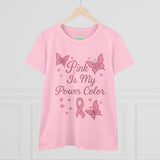 Pink Is My Power Color Butterfly Tee | Women's Cotton T-Shirt, Breast Cancer Awareness Shirt, Gift for Her, Butterfly Print Top, Casual Wear