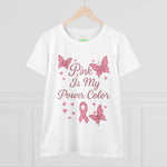 Pink Is My Power Color Butterfly Tee | Women's Cotton T-Shirt, Breast Cancer Awareness Shirt, Gift for Her, Butterfly Print Top, Casual Wear