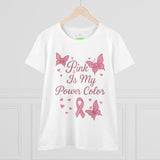 Pink Is My Power Color Butterfly Tee | Women's Cotton T-Shirt, Breast Cancer Awareness Shirt, Gift for Her, Butterfly Print Top, Casual Wear