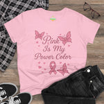Pink Is My Power Color Butterfly Tee | Women's Cotton T-Shirt, Breast Cancer Awareness Shirt, Gift for Her, Butterfly Print Top, Casual Wear