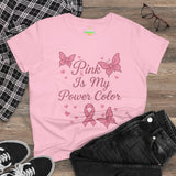 Pink Is My Power Color Butterfly Tee | Women's Cotton T-Shirt, Breast Cancer Awareness Shirt, Gift for Her, Butterfly Print Top, Casual Wear