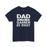 DAD BY DAY - GAMER BY NIGHT Unisex Heavy Cotton Tee - Comfortable Casual Top for Everyday Wear, Perfect for Gifts, Holidays, and Celebrations