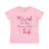 Pink Is My Power Color Butterfly Tee | Women's Cotton T-Shirt, Breast Cancer Awareness Shirt, Gift for Her, Butterfly Print Top, Casual Wear