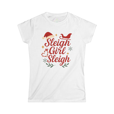 Sleigh Girl Sleigh Tee | Christmas Santa Hat & Sleigh Holiday Shirt