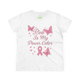 Pink Is My Power Color Butterfly Tee | Women's Cotton T-Shirt, Breast Cancer Awareness Shirt, Gift for Her, Butterfly Print Top, Casual Wear