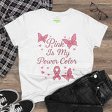 Pink Is My Power Color Butterfly Tee | Women's Cotton T-Shirt, Breast Cancer Awareness Shirt, Gift for Her, Butterfly Print Top, Casual Wear